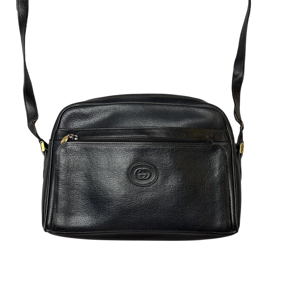 Vintage Gucci Grained Calfskin Interlocking G Crossbody Bag Purse